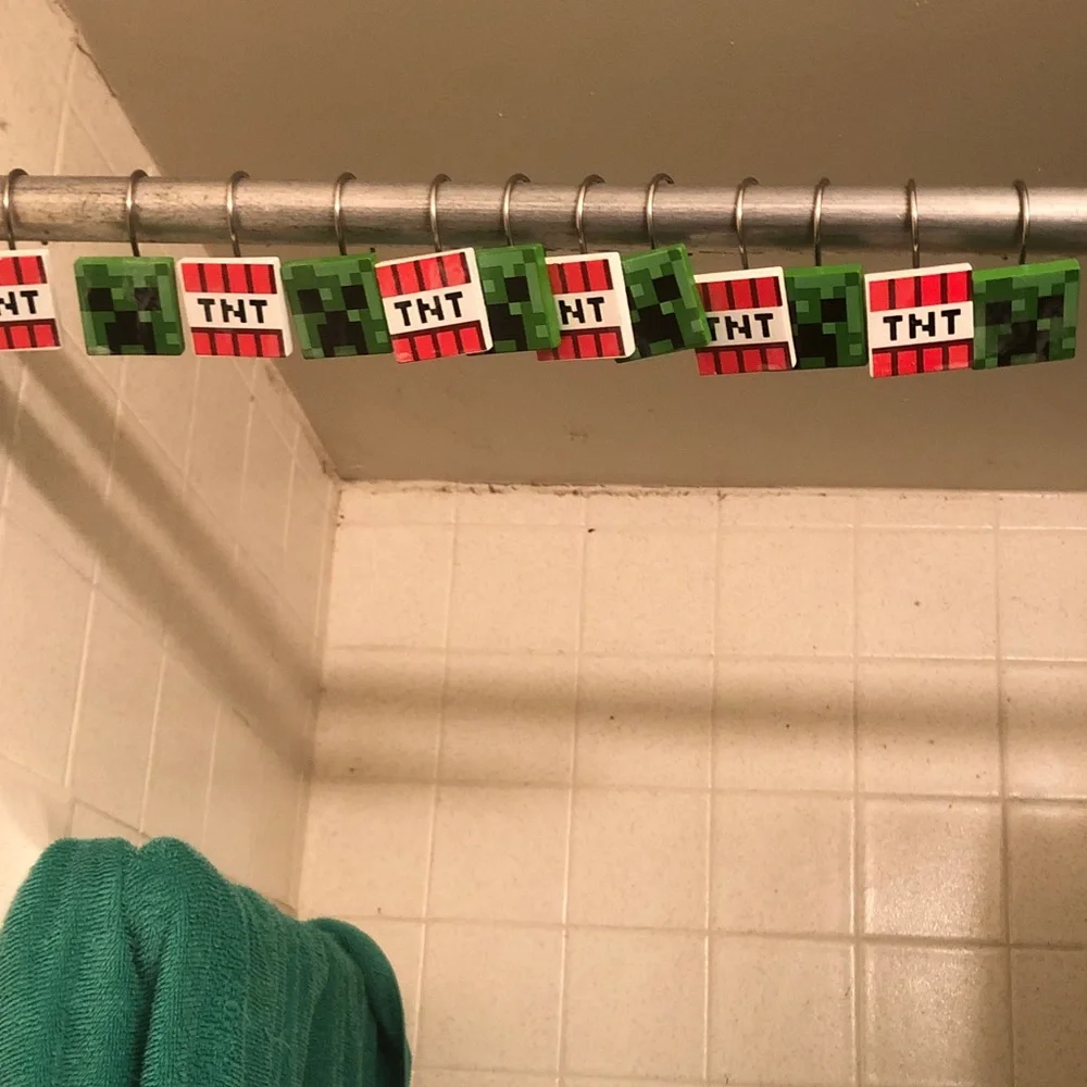 Green Minecraft TNT Shower Curtain Hooks - Novelty Home Bath Accessory